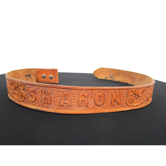 VTG Brown Leather "Sharon" Tooled Western Replacement Belt Women Sz XS/S 24"-27" - Picture 1 of 6